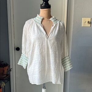 Chic White Blouse with Green Accents